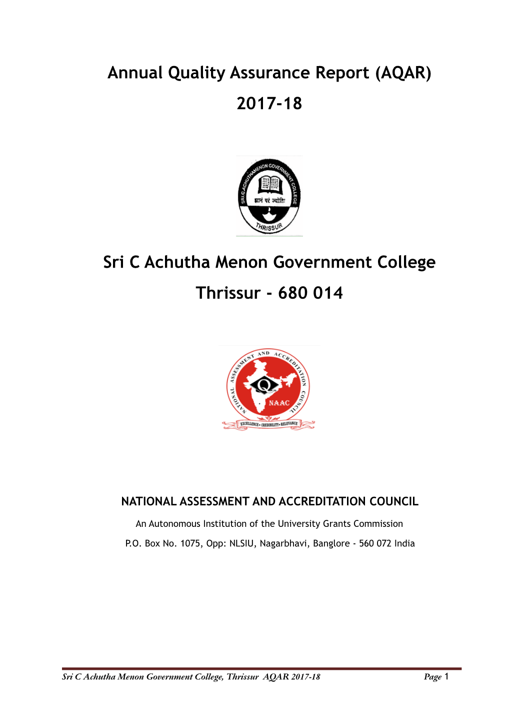 Annual Quality Assurance Report (AQAR) 2017-18 Sri C Achutha