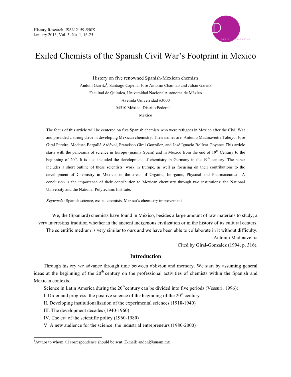 Exiled Chemistsof the Spanish Civil War's Footprint in Mexico -...DR ANDONI GARRITZ RUIZ