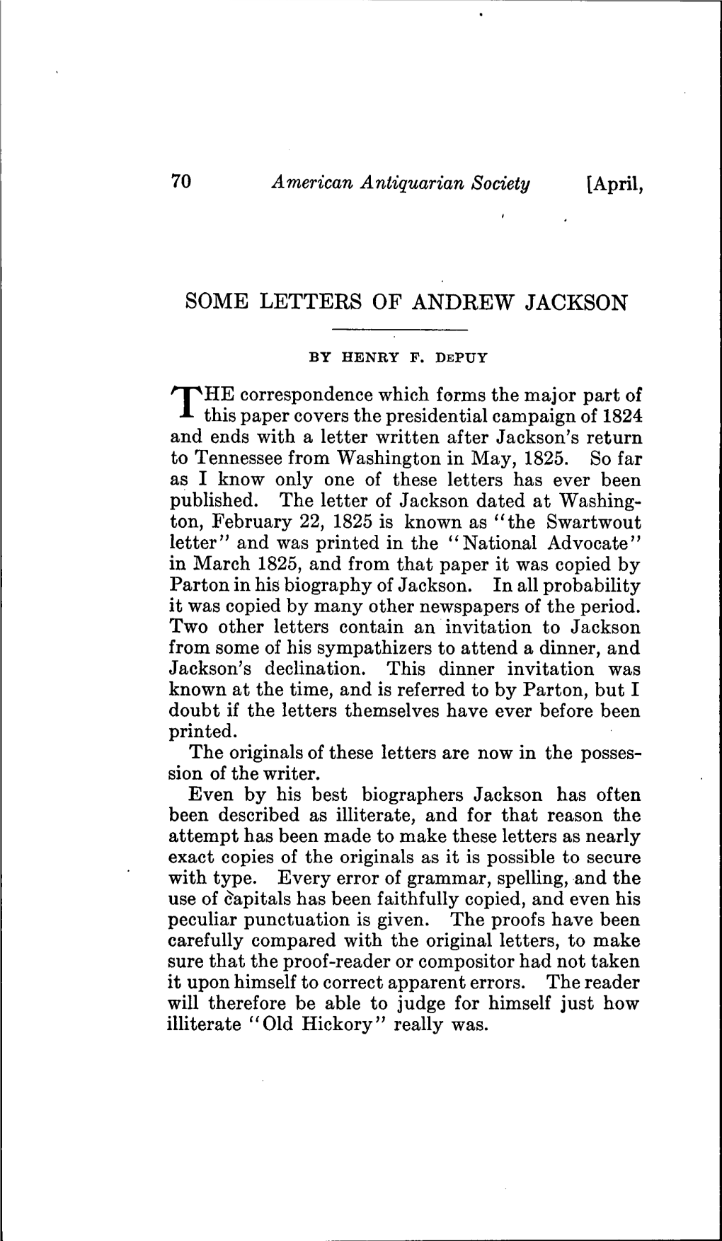 Some Letters of Andrew Jackson