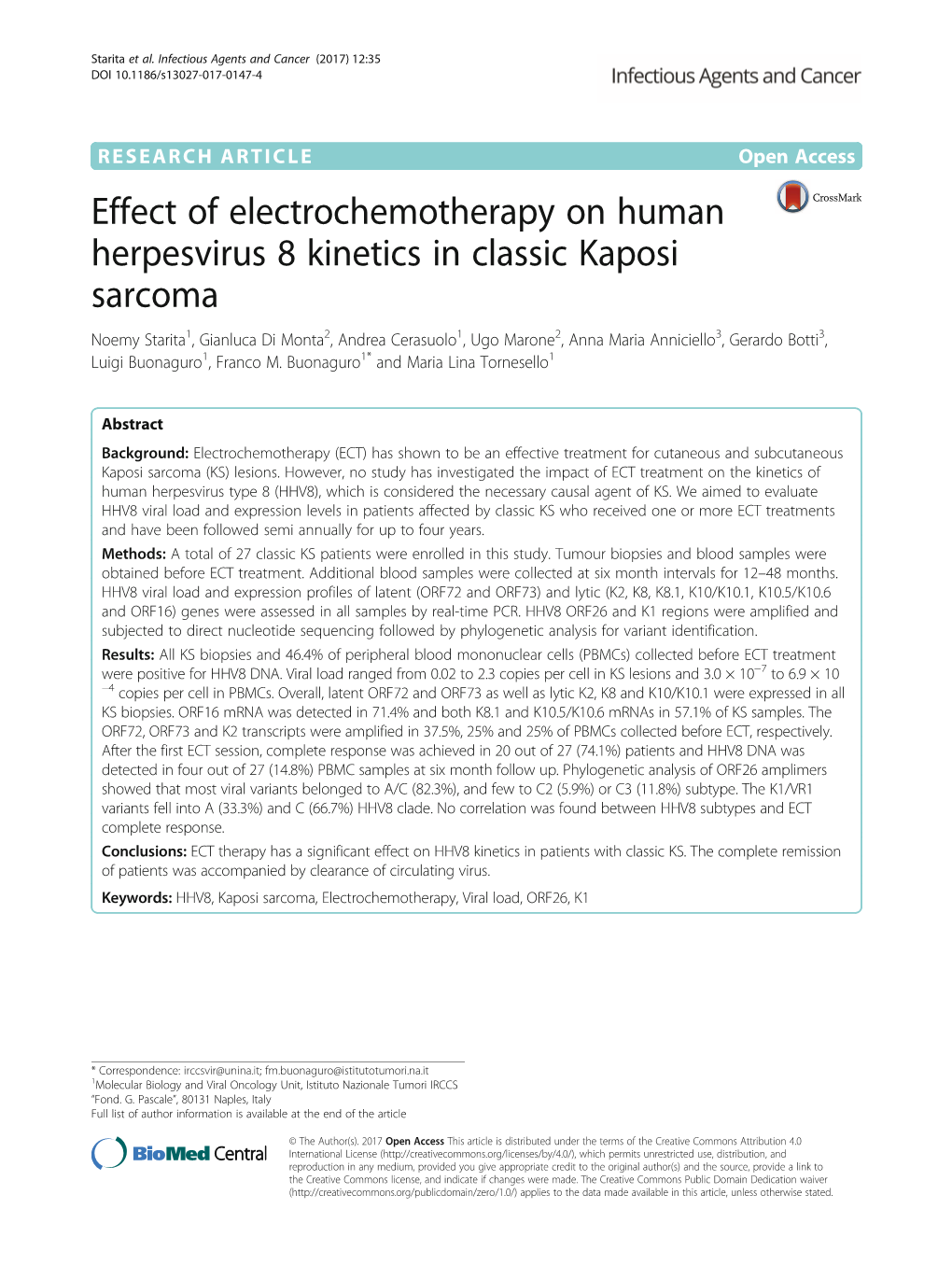 Effect of Electrochemotherapy on Human Herpesvirus 8 Kinetics in Classic Kaposi Sarcoma