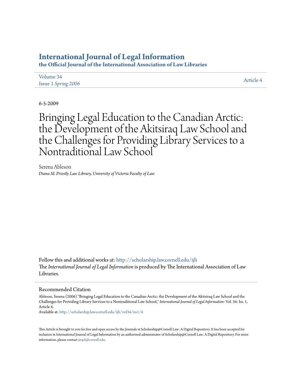 Bringing Legal Education to the Canadian Arctic: the Development