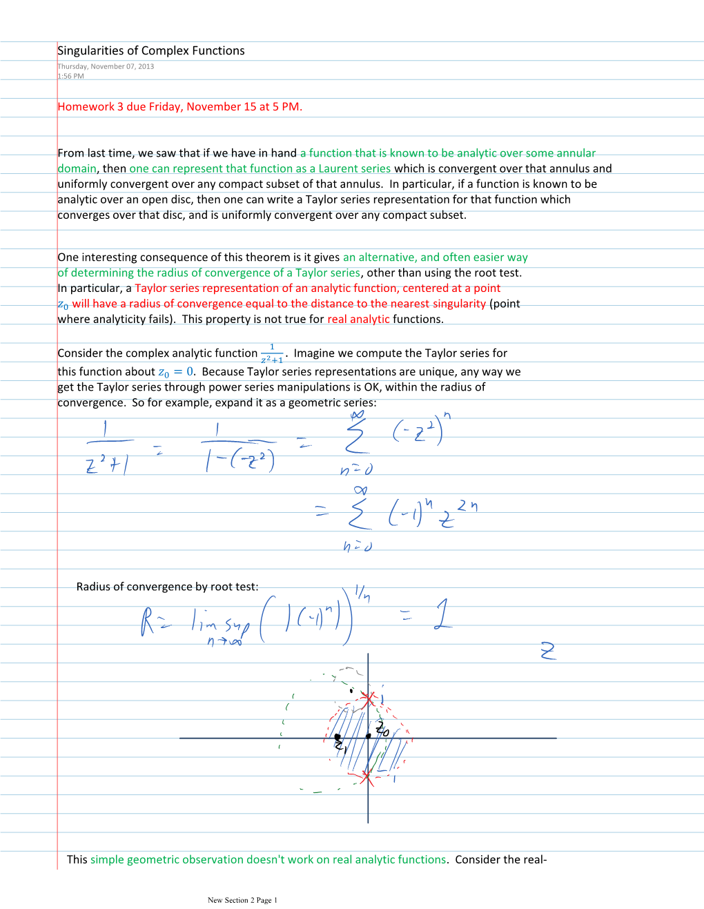 Singularities of Complex Functions Thursday, November 07, 2013 1:56 PM