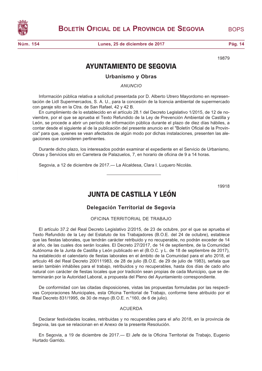 Ayuntamiento De Segovia Junta De Castilla Y León