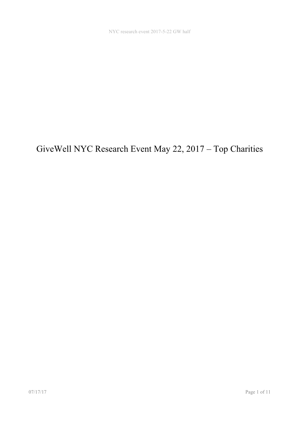Givewell NYC Research Event May 22, 2017 – Top Charities