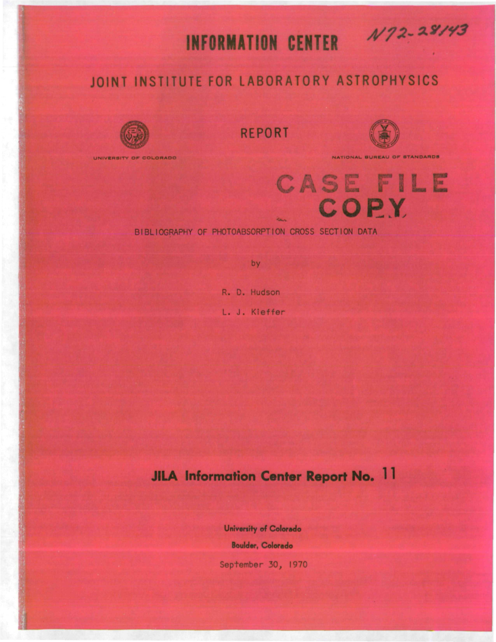 R I L B. CORY BIBLIOGRAPHY of PHOTOABSORPTI on CROSS SECTION DATA