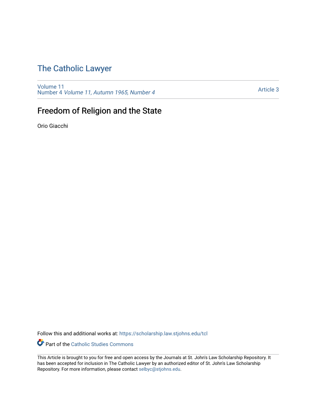 Freedom of Religion and the State