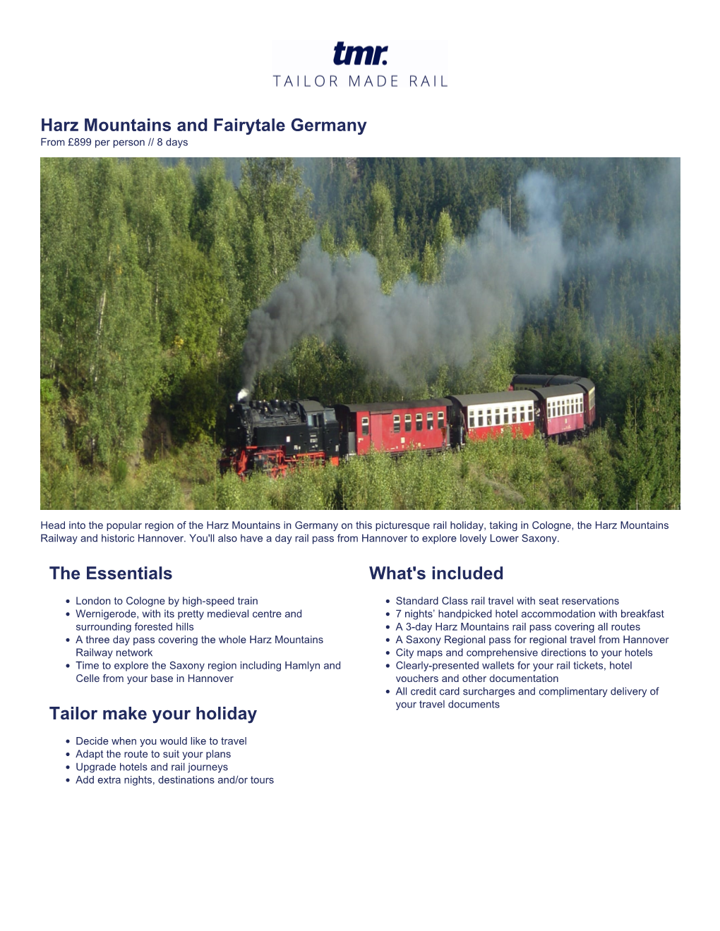 Harz Mountains and Fairytale Germany from £899 Per Person // 8 Days