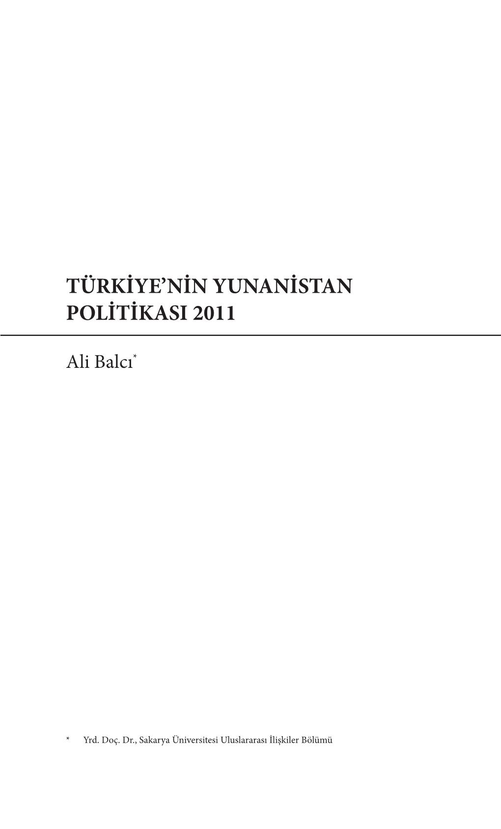 Türkiye'nin Yunanistan Politikasi 2011