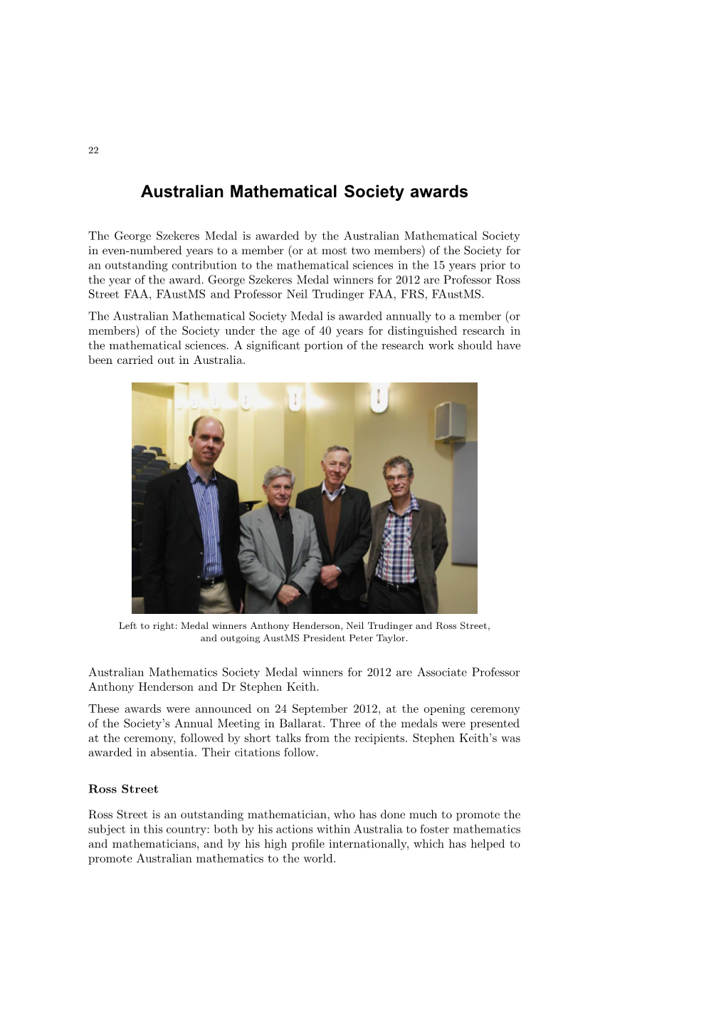 Australian Mathematical Society Awards