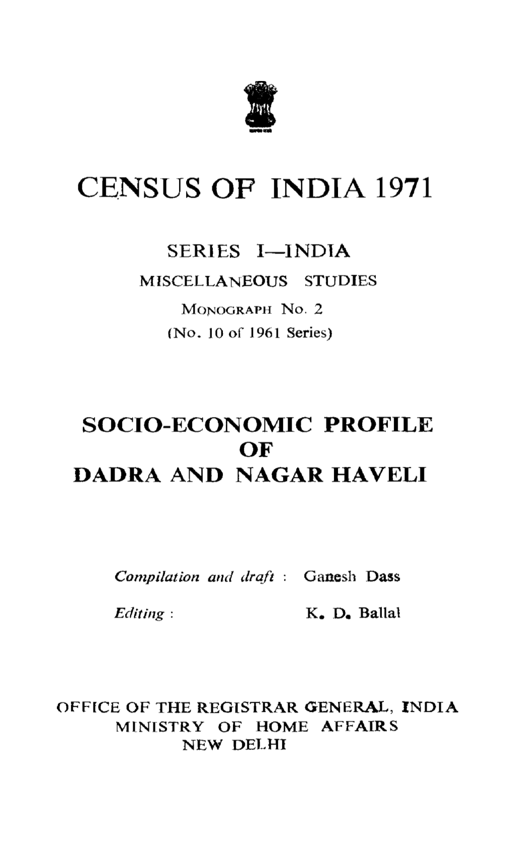 Socio-Economic Profile of Dadra and Nagar Haveli, Series-I