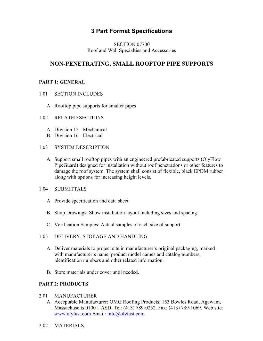 Csi Formatted Specifications