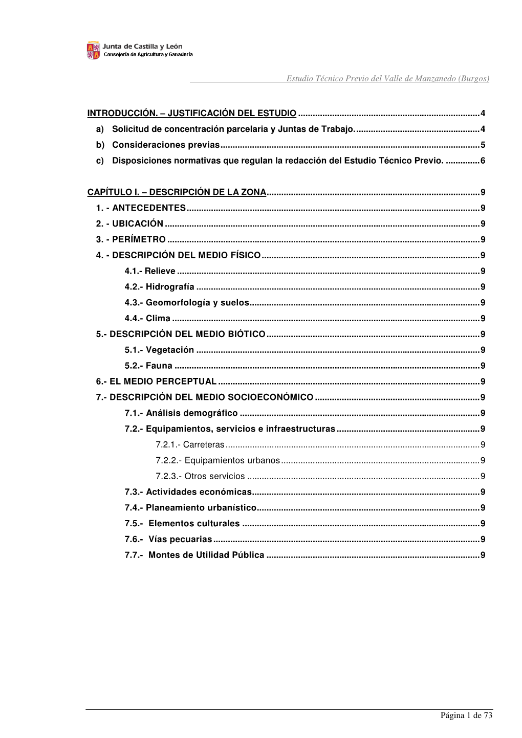 Estudio Técnico Previo Del Valle De Manzanedo (Burgos) Página 1 De 73 INTRODUCCIÓN. – JUSTIFICACIÓN DEL ESTUDIO