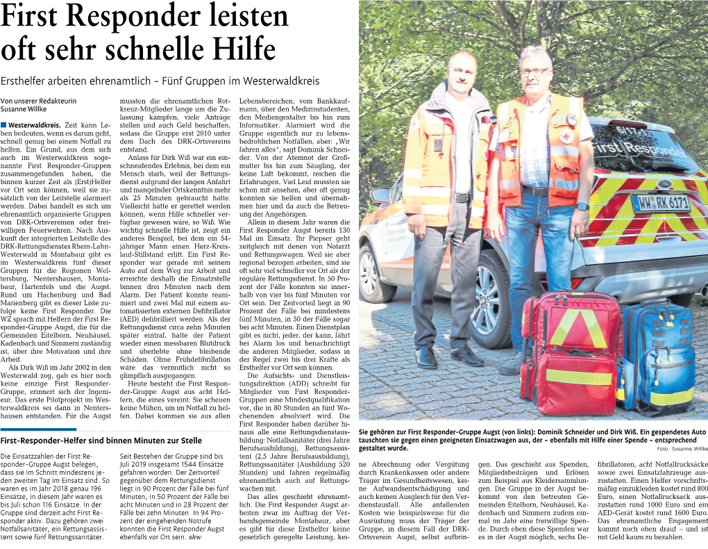 First Responder Leisten Oft Sehr Schnelle Hilfe Ersthelfer Arbeiten Ehrenamtlich – Fünf Gruppen Im Westerwaldkreis