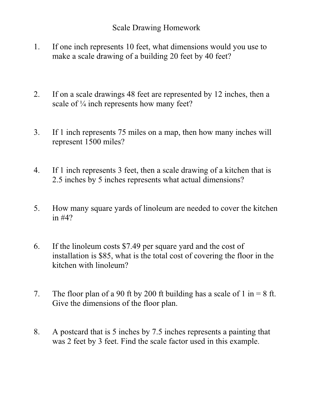 Scale Drawing Homework