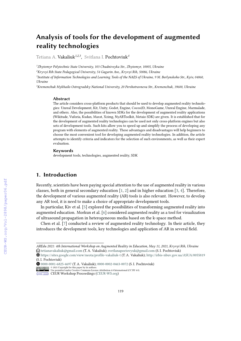 Analysis of Tools for the Development of Augmented Reality Technologies