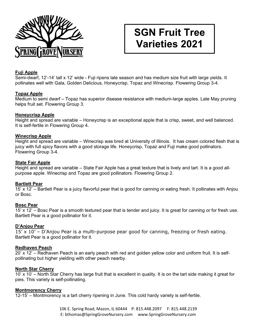 SGN Fruit Tree Varieties 2021