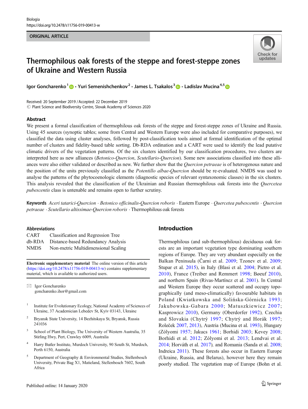 Thermophilous Oak Forests of the Steppe and Forest-Steppe Zones of Ukraine and Western Russia