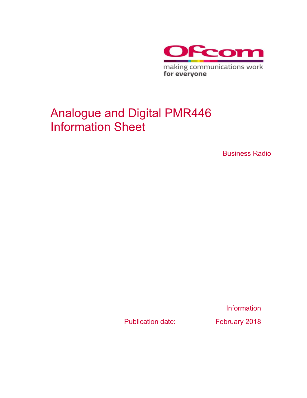 Analogue and Digital PMR446 Information Sheet