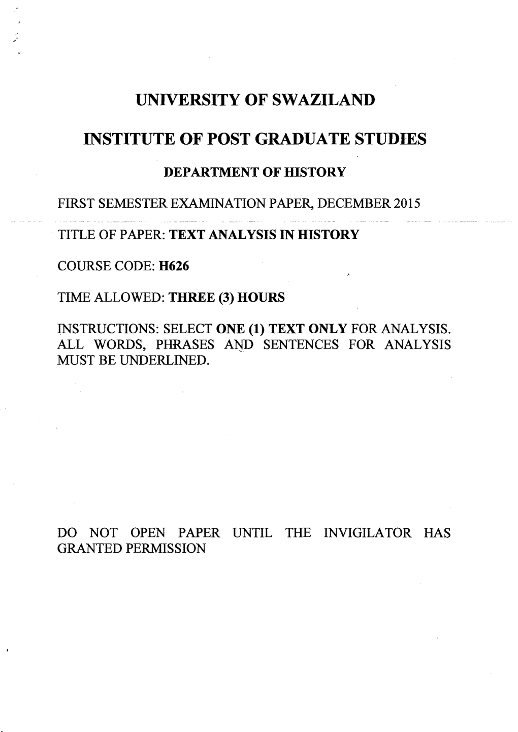 University of Swaziland Institute of Post Graduate