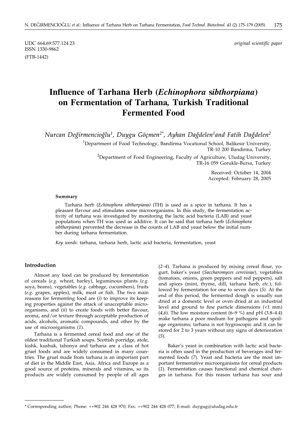 Influence of Tarhana Herb (Echinophora Sibthorpiana) on Fermentation of Tarhana, Turkish Traditional Fermented Food