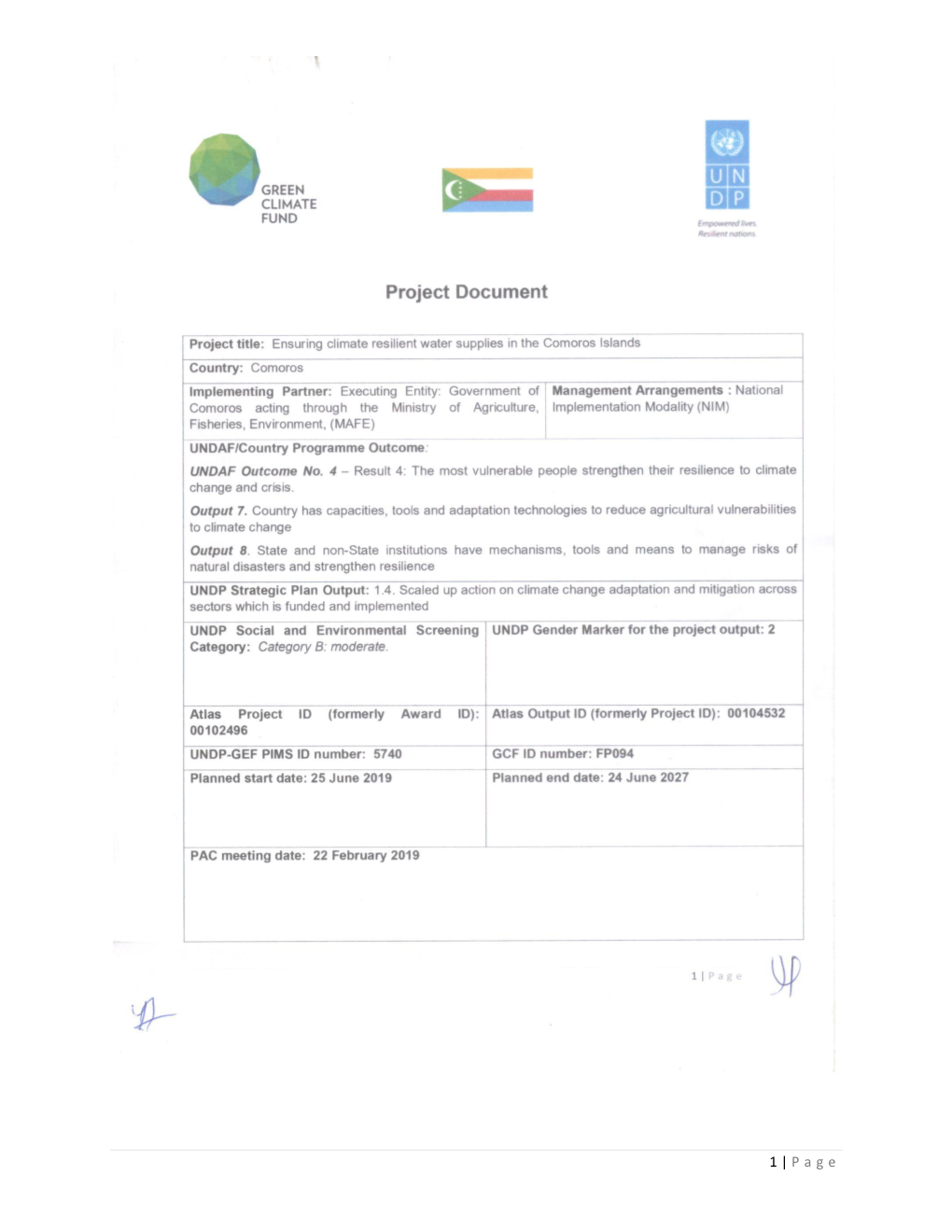 GCF Project Document Template