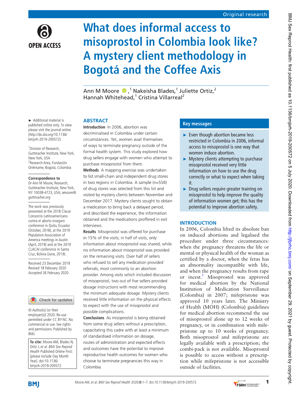 What Does Informal Access to Misoprostol in Colombia Look Like? a Mystery Client Methodology in Bogotá and the Coffee Axis