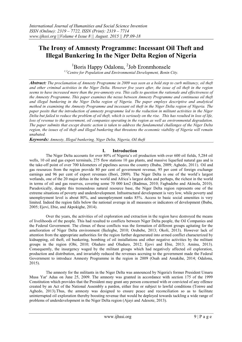 Incessant Oil Theft and Illegal Bunkering in the Niger Delta Region of Nigeria