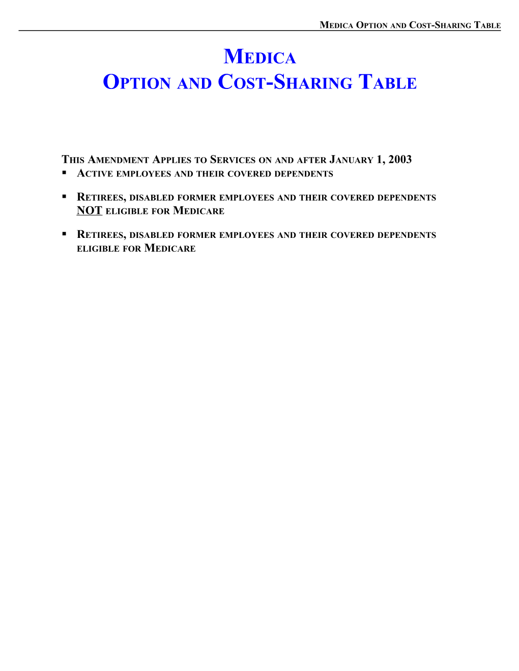 Option and Cost-Sharing Table