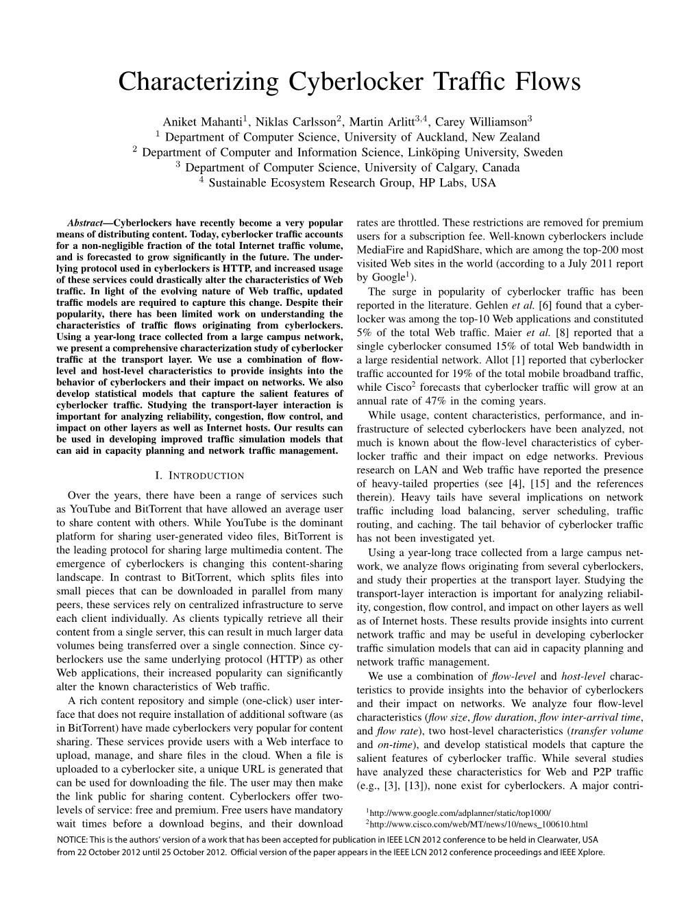 Characterizing Cyberlocker Traffic Flows