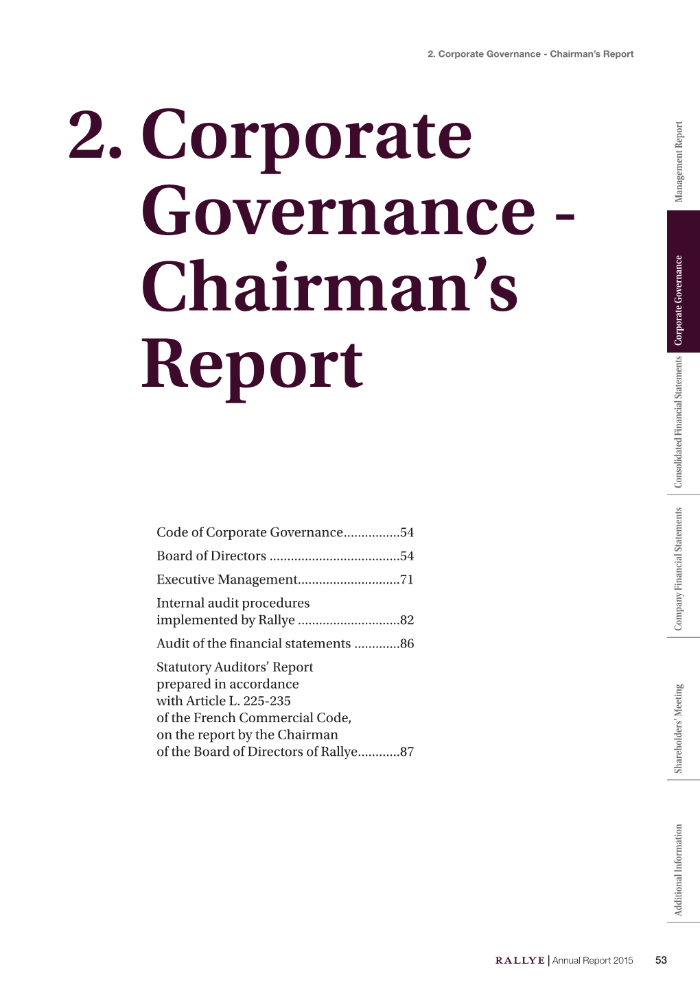 2. Corporate Governance - Chairman’S Report