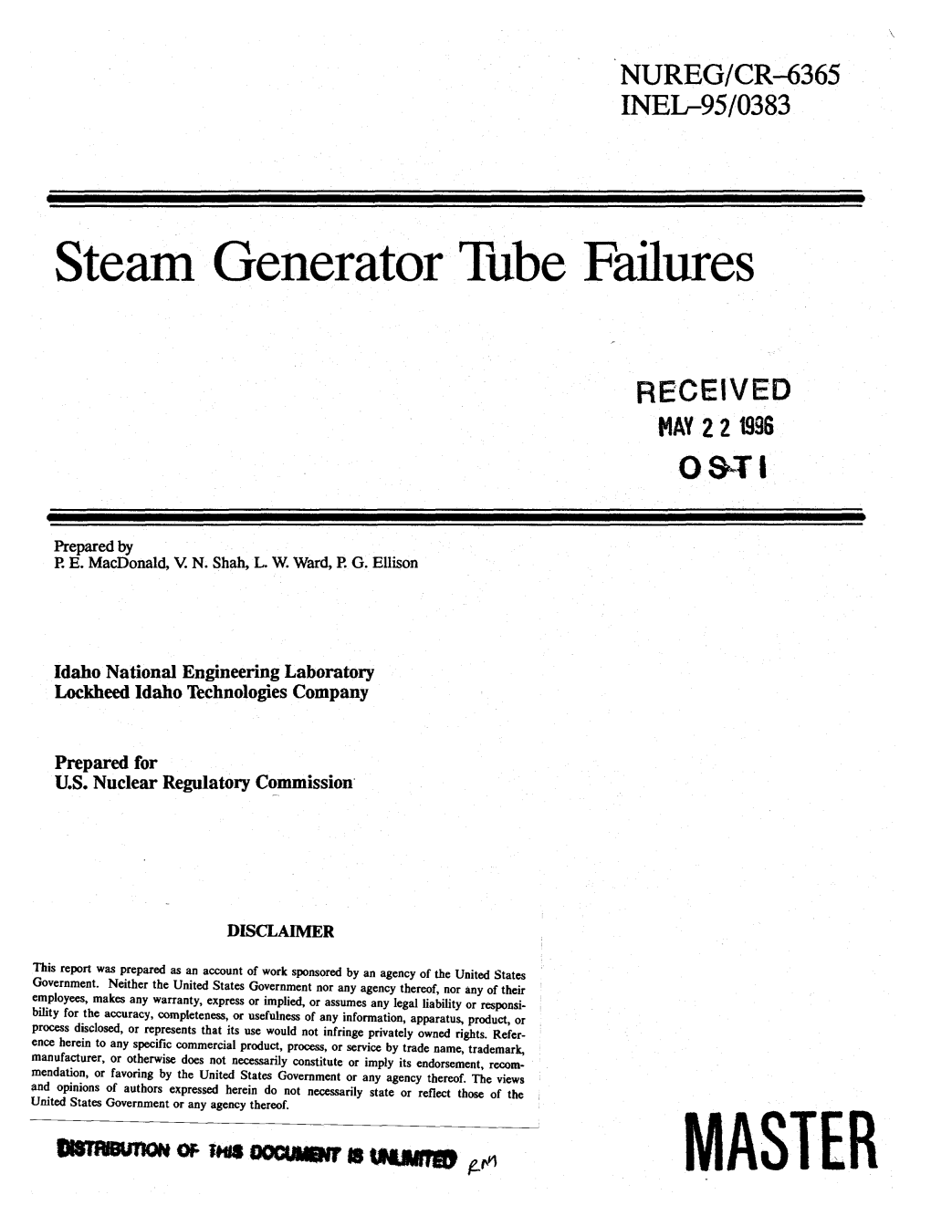 Steam Generator Tube Failures
