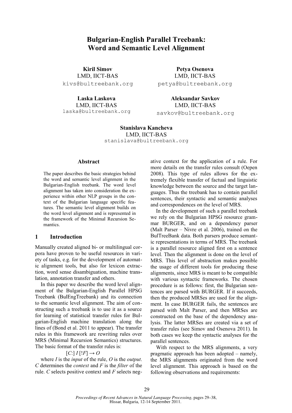 Bulgarian-English Parallel Treebank: Word and Semantic Level Alignment