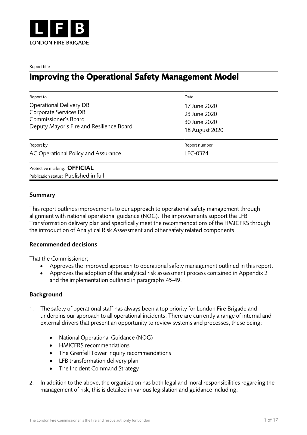 Improving the Operational Safety Management Model