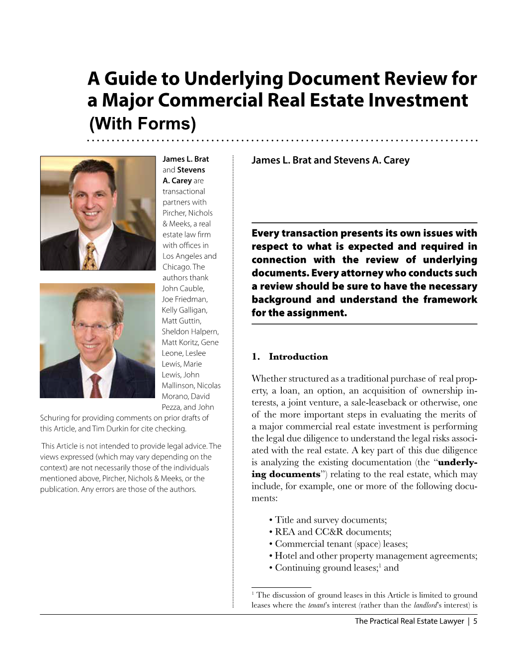 A Guide to Underlying Document Review for a Major Commercial Real Estate Investment (With Forms)