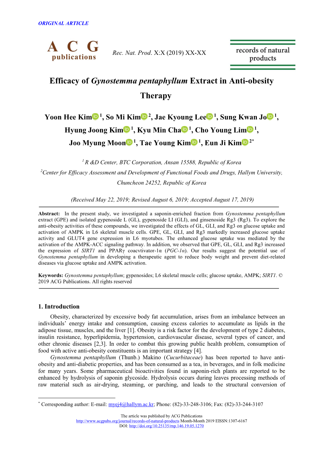 Efficacy of Gynostemma Pentaphyllum Extract in Anti-Obesity Therapy