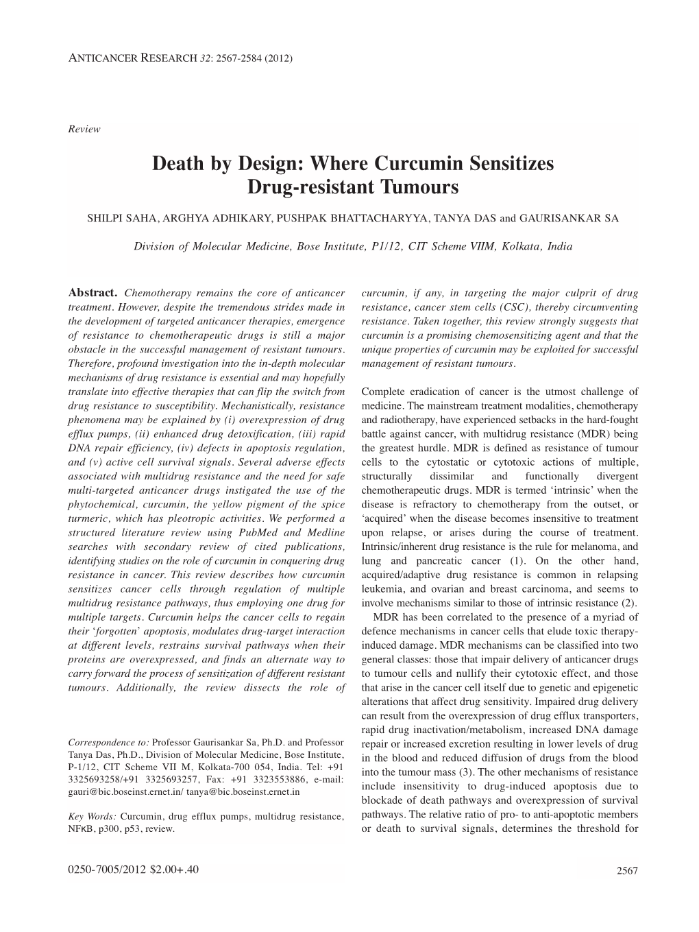 Death by Design: Where Curcumin Sensitizes Drug-Resistant Tumours