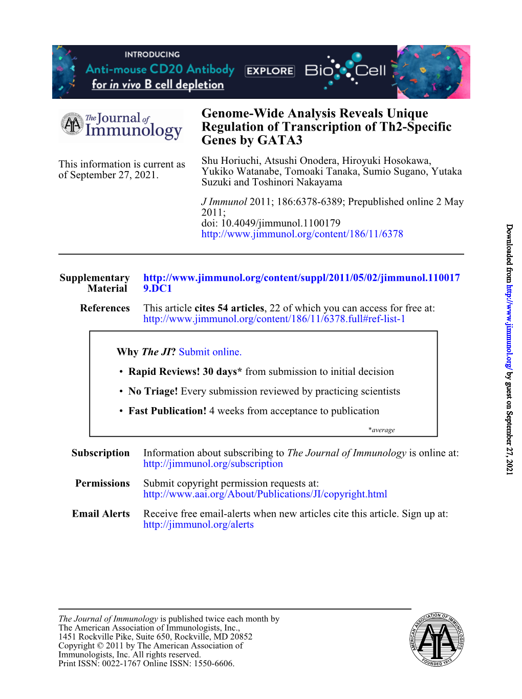 Genes by GATA3 Regulation of Transcription of Th2-Specific