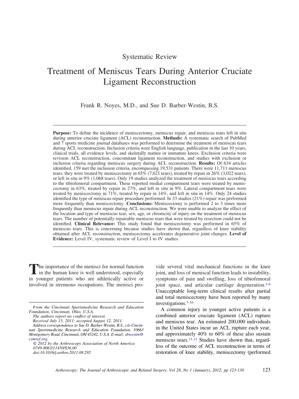 Treatment of Meniscus Tears During Anterior Cruciate Ligament Reconstruction