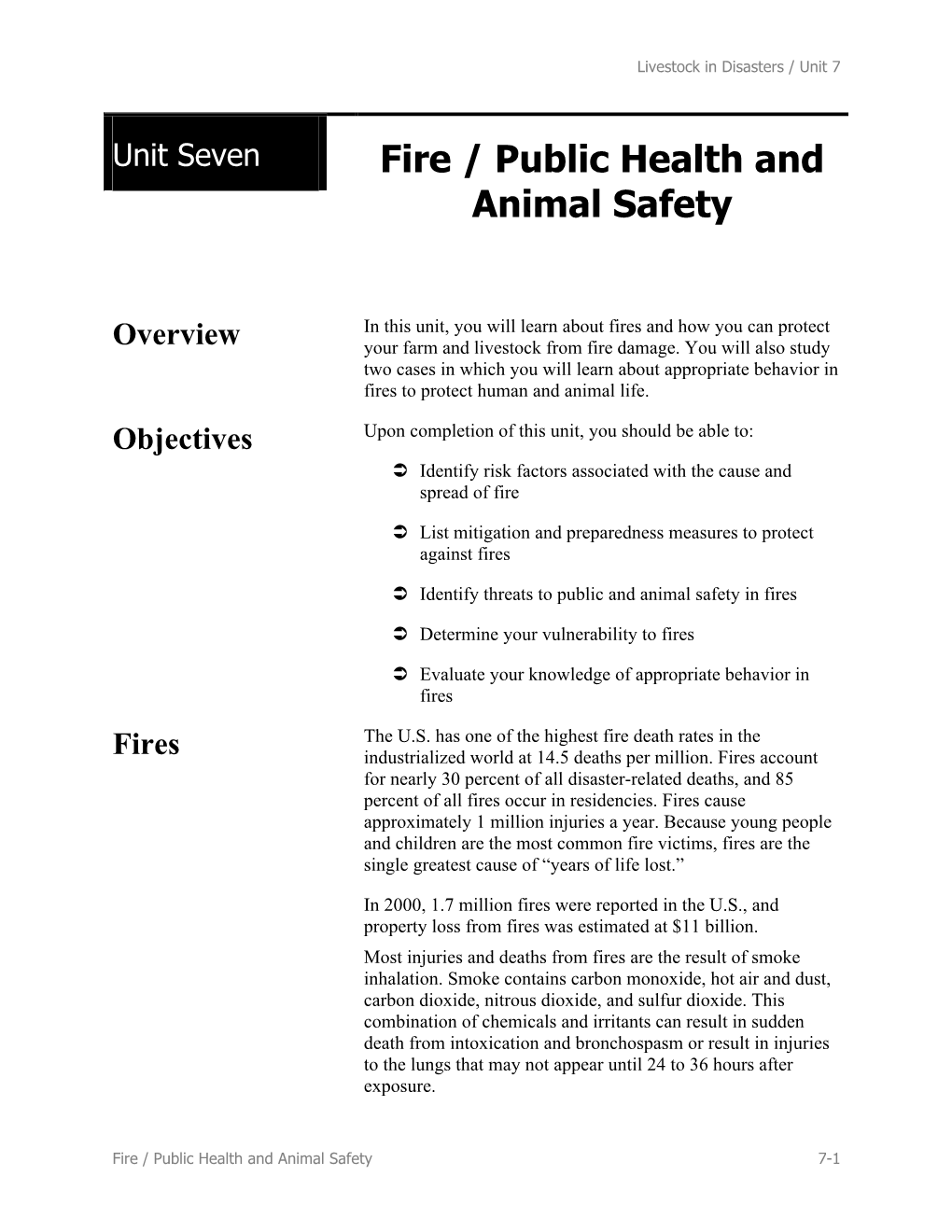 Fire / Public Health and Animal Safety