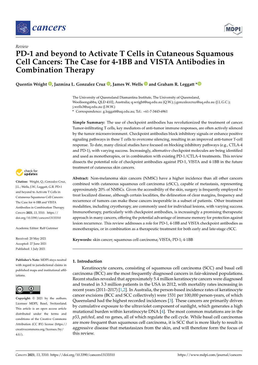 PD-1 and Beyond to Activate T Cells in Cutaneous Squamous Cell Cancers: the Case for 4-1BB and VISTA Antibodies in Combination Therapy