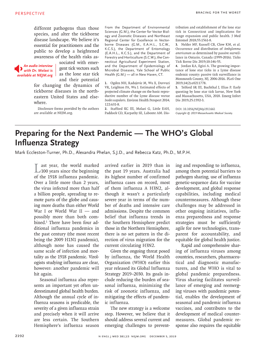 Preparing for the Next Pandemic — the WHO's Global Influenza Strategy