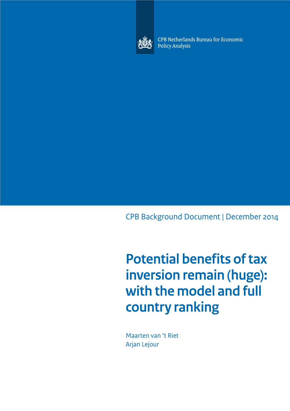 Potential Benefits of Tax Inversion Remain (Huge): with the Model and Full Country Ranking