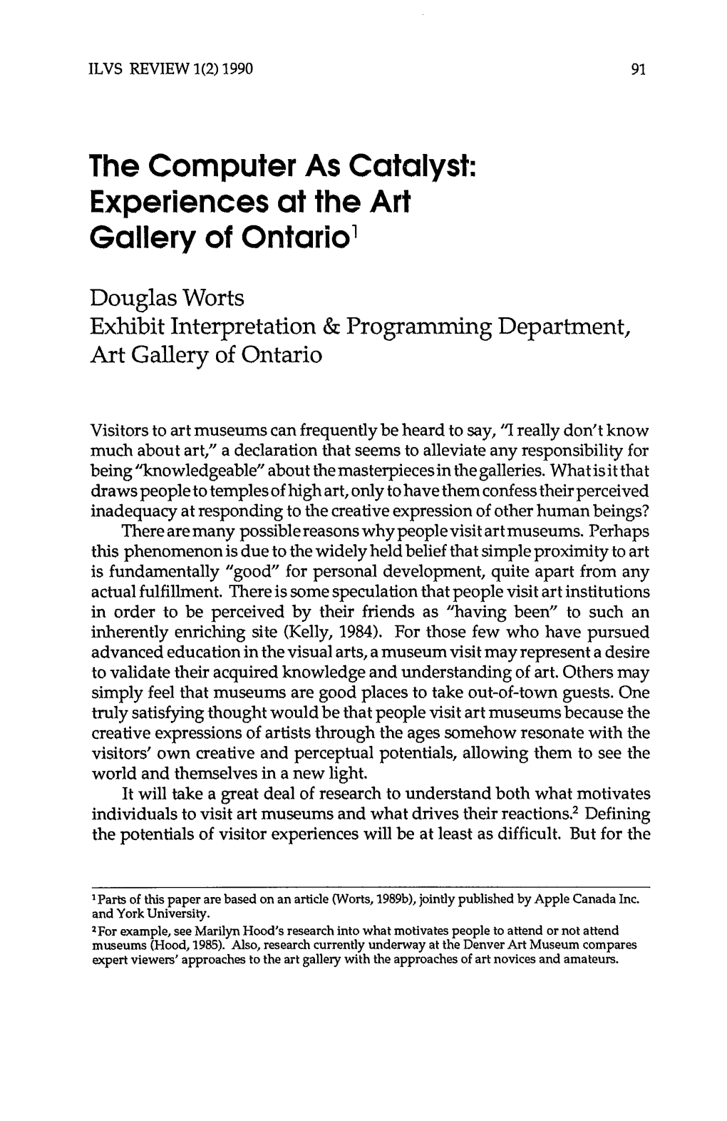 The Computer As Catalyst: Experiences at the Art Gallery of Ontario1