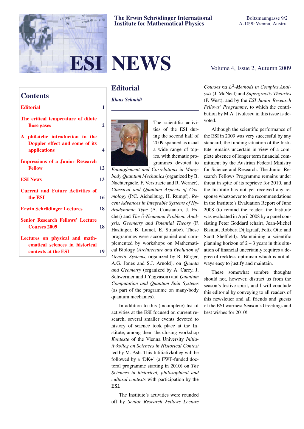 ESI NEWS Volume 4, Issue 2, Autumn 2009