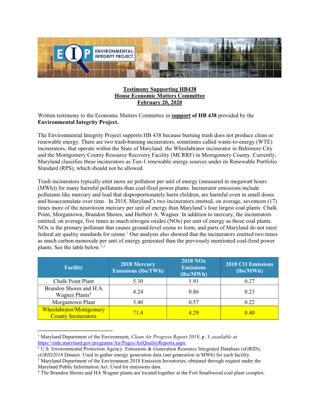 Testimony Supporting HB438 House Economic Matters Committee February 20, 2020 Written Testimony to the Economic Matters Committe