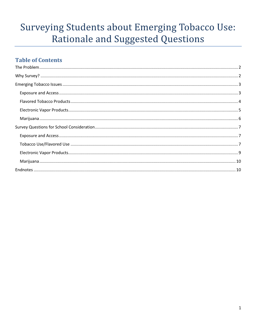 Sample Surveillance Questions About Tobacco