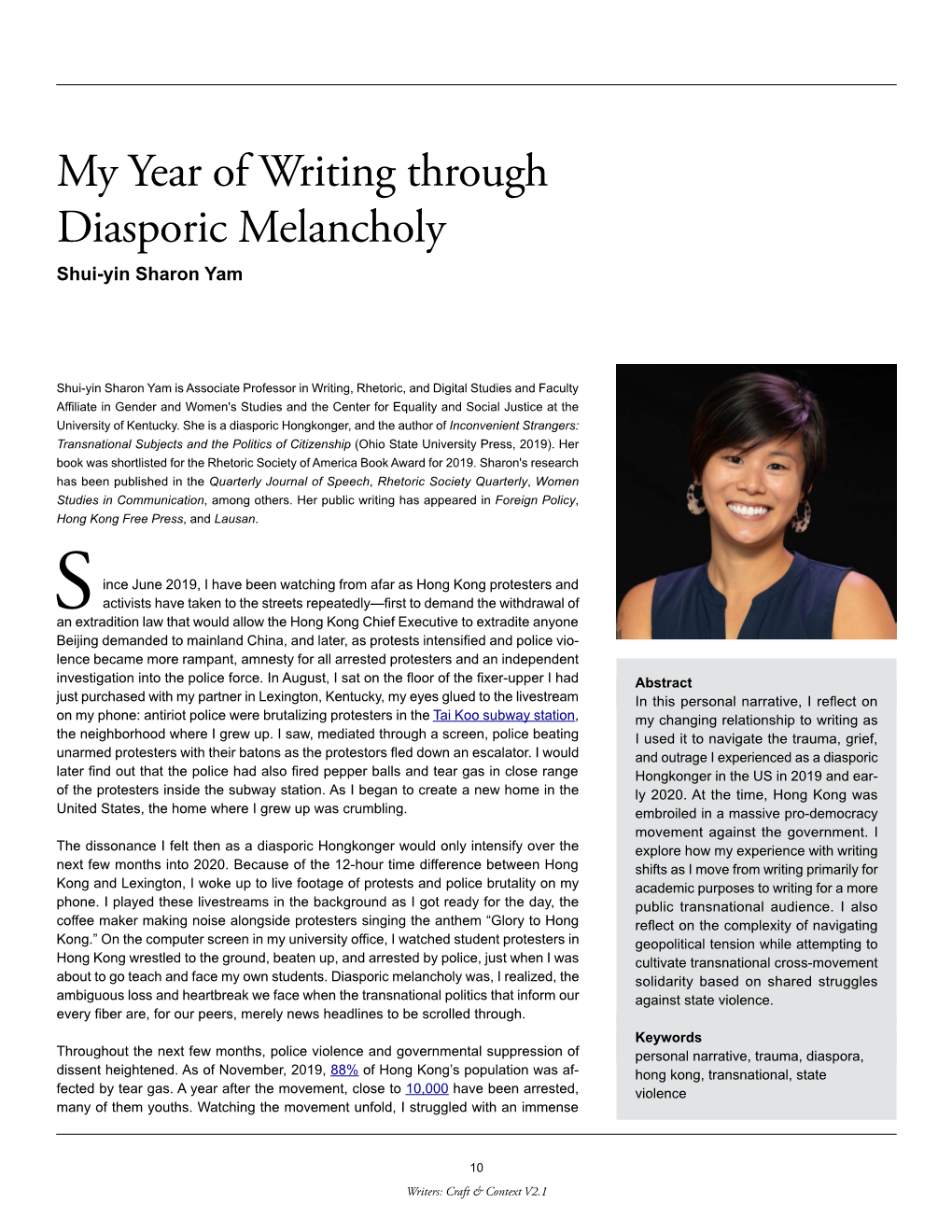 My Year of Writing Through Diasporic Melancholy Shui-Yin Sharon Yam