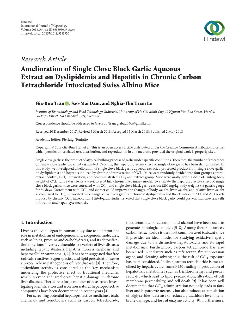 Amelioration of Single Clove Black Garlic Aqueous Extract on Dyslipidemia and Hepatitis in Chronic Carbon Tetrachloride Intoxicated Swiss Albino Mice
