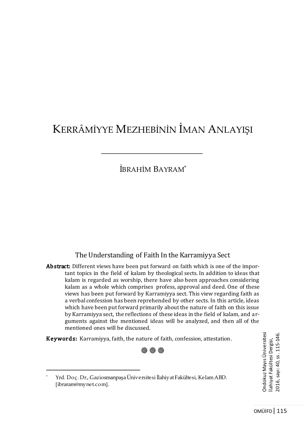 Kerrâmiyye Mezhebinin Iman Anlayışı