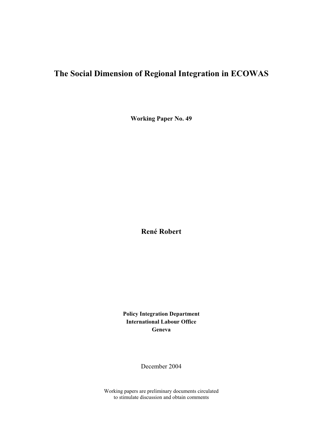 The Social Dimension of Regional Integration in ECOWAS